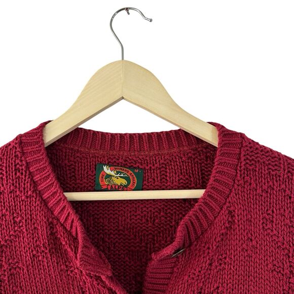 Vintage Alps Medium Button Sweater Cardigan Red Cotton Oversized USA Womens - Picture 4 of 11